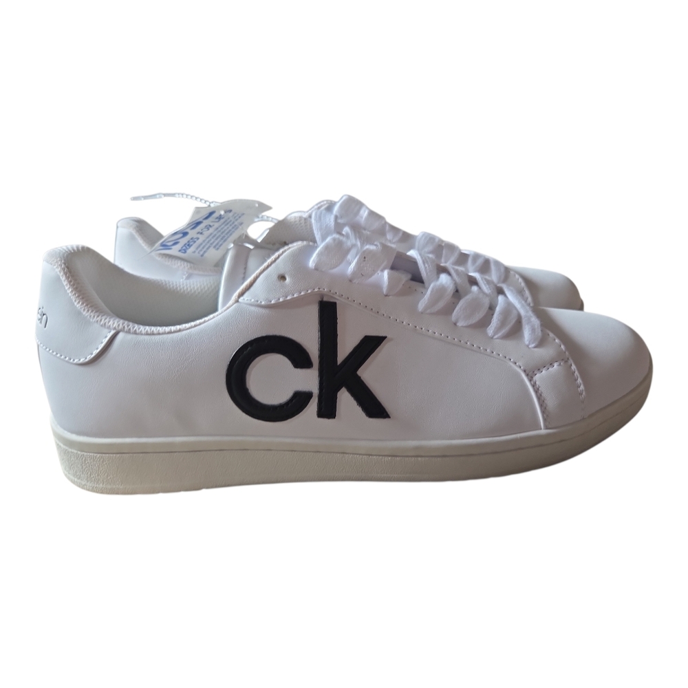 Calvin Klein White Sneakers with Black 'CK' Side Logo - Picture 3 of 4